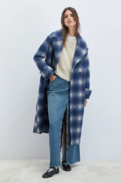 Cappotto Doppiopetto In Lana Check