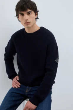 Maglia Girocollo In Lana Punto Inglese