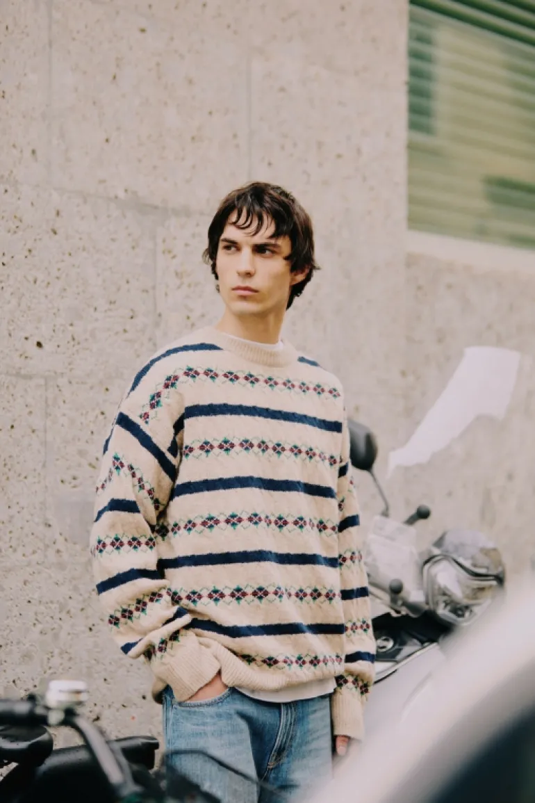 Maglia Girocollo Vintage In Lana Shetland