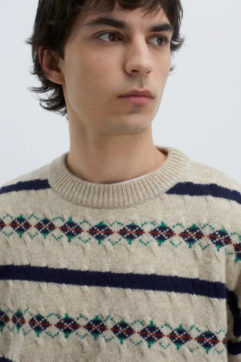 Maglia Girocollo Vintage In Lana Shetland